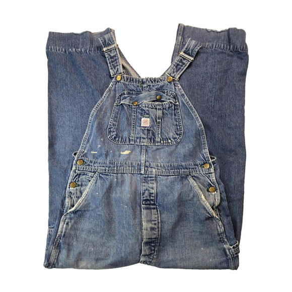 Tuf Nut Vintage USA Sanforized Blue Denim Carpenter Bib Overalls Mens 36x29
